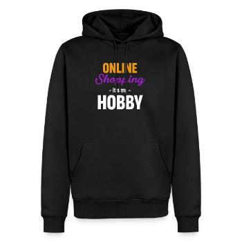 Les achats en ligne à domicile sont mon passe-temps - Sweat à capuche Premium bio Homme - noir - Devant - Nico (187cm)