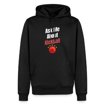 Ask me a question about Kickball Funny - Men’s Premium Organic Hoodie - black - Front - Nico (187cm)