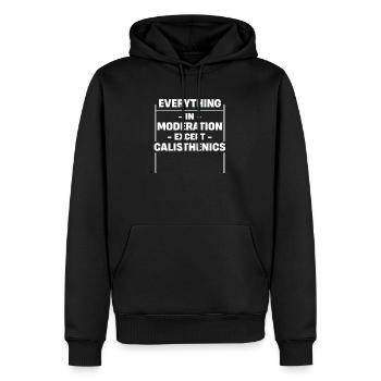 Tout avec modération, sauf les haltérophiles de gymnastique suédoise - Sweat à capuche Premium bio Homme - noir - Devant - Nico (187cm)