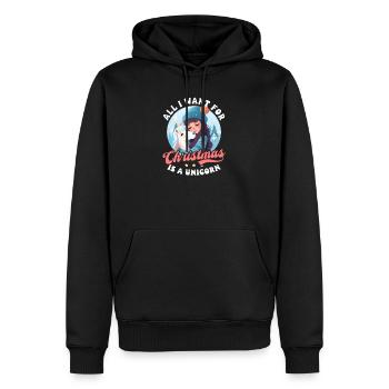 Licorne de Noël Tout ce que je veux, c’est une licorne - Sweat à capuche Premium bio Homme - noir - Devant - Nico (187cm)