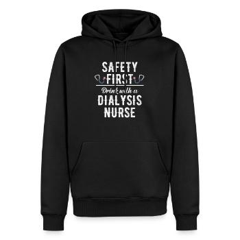 Safety First Drink Mit Einer Dialyseschwester - Männer Premium Bio Hoodie - Schwarz - Vorne - Nico (187cm)