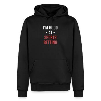 Je suis doué pour les paris sportifs Les paris hippiques - Sweat à capuche Premium bio Homme - noir - Devant - Nico (187cm)