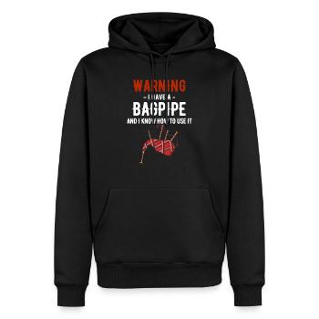 Warning: I have bagpipes and I know how to - Men’s Premium Organic Hoodie - black - Front - Nico (187cm)