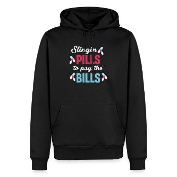 Slingin pills to pay the bills - Men’s Premium Organic Hoodie - black - Front - Nico (187cm)