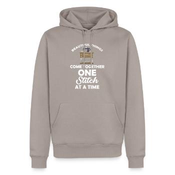 Beautiful things come together stitch by stitch. - Men’s Premium Organic Hoodie - taupe - Front - Nico (187cm)