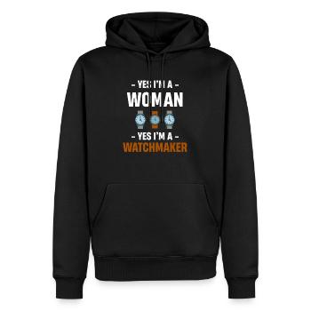 Oui, je suis une femme, oui, je suis horloger, - Sweat à capuche Premium bio Homme - noir - Devant - Nico (187cm)