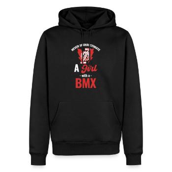 Ne sous-estimez jamais une fille avec un - Sweat à capuche Premium bio Homme - noir - Devant - Nico (187cm)