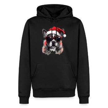 Bouledogue français Chien de Noël dans la neige - Sweat à capuche Premium bio Homme - noir - Devant - Nico (187cm)