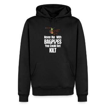 Lauf Niemals Mit Dudelsäcken, Du Bekommst Kilt - Männer Premium Bio Hoodie - Schwarz - Vorne - Nico (187cm)
