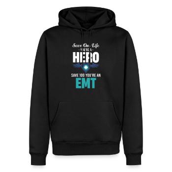 Save a life, you're a hero. Save 100, you - Men’s Premium Organic Hoodie - black - Front - Nico (187cm)