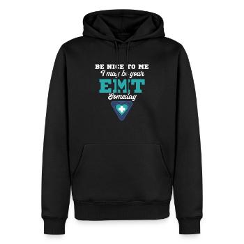 Sois gentil avec moi, je serai peut-être ton jour - Sweat à capuche Premium bio Homme - noir - Devant - Nico (187cm)