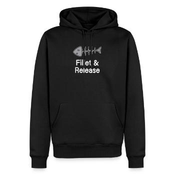 Filetage et remise à l’eau Poisson Vendeur Pêcheur - Sweat à capuche Premium bio Homme - noir - Devant - Nico (187cm)