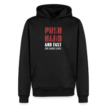 Push Hard And Fast Cpr Saves Lives Instructor - Men’s Premium Organic Hoodie - black - Front - Nico (187cm)