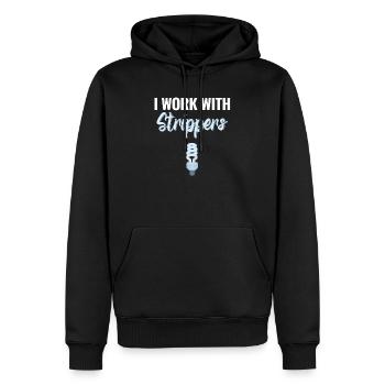 Je travaille avec des strip-teaseuses, drôles - Sweat à capuche Premium bio Homme - noir - Devant - Nico (187cm)