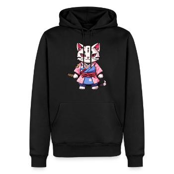Chat samouraï & fleurs de cerisier #14 - Sweat à capuche Premium bio Homme - noir - Devant - Nico (187cm)