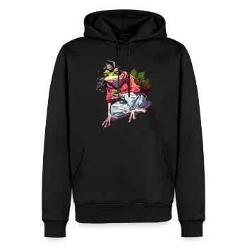 Frogs 'n' Hops: Ribbiting Brew Tee - Männer Premium Bio Hoodie - Schwarz - Vorne - Nico (187cm)