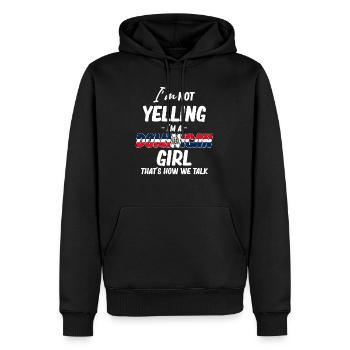 Je ne crie pas, je suis dominicaine - Sweat à capuche Premium bio Homme - noir - Devant - Nico (187cm)