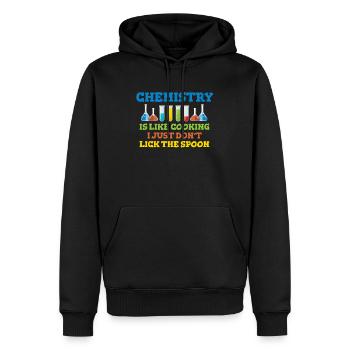 Chemistry is like cooking (just don't lick the spoon) - Men’s Premium Organic Hoodie - black - Front - Nico (187cm)