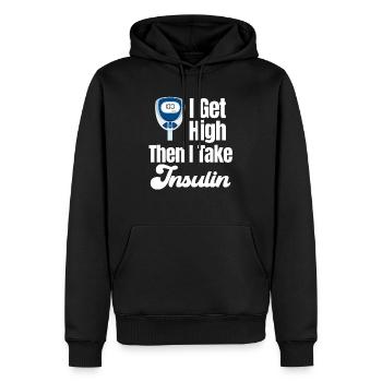 Je me défonce, puis je prends de l’insuline de manière plus amusante - Sweat à capuche Premium bio Homme - noir - Devant - Nico (187cm)