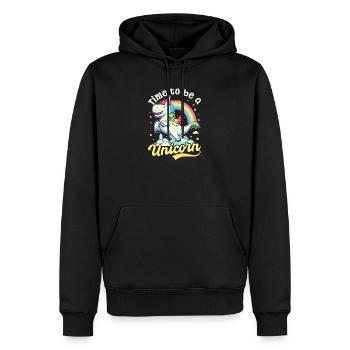 Licorne Il est temps d’être licorne - Sweat à capuche Premium bio Homme - noir - Devant - Nico (187cm)