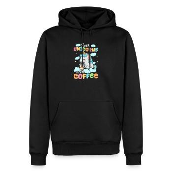 Licorne Même les licornes ont besoin de café - Sweat à capuche Premium bio Homme - noir - Devant - Nico (187cm)