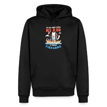 Angler, der gut mit der Rute umgehen kann, bringt Fische zum Kommen - Männer Premium Bio Hoodie - Schwarz - Vorne - Nico (187cm)