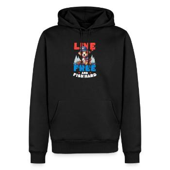 Pêcheur Vivre Libre Et Pêcher Dur - Sweat à capuche Premium bio Homme - noir - Devant - Nico (187cm)