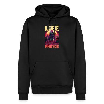 Photographie La vie Mieux Aiguiser Prendre des photos - Sweat à capuche Premium bio Homme - noir - Devant - Nico (187cm)
