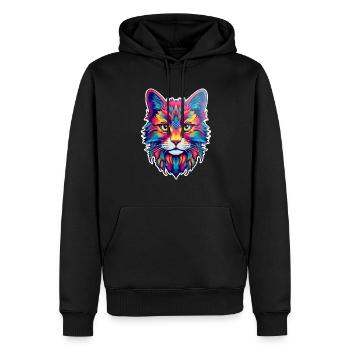 Katze psychedelisch bunt illustriert - Männer Premium Bio Hoodie - Schwarz - Vorne - Nico (187cm)