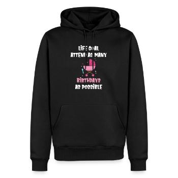Lebensziel: So Viele Geburtstage Wie Möglich - Männer Premium Bio Hoodie - Schwarz - Vorne - Nico (187cm)