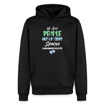 Nous sortons les gens des espaces confinés - Sweat à capuche Premium bio Homme - noir - Devant - Nico (187cm)