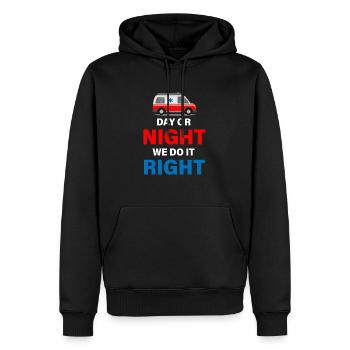 Day or night, we'll do it right - Men’s Premium Organic Hoodie - black - Front - Nico (187cm)