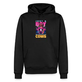 Kuhbauernjunge, der Kühe liebt - Männer Premium Bio Hoodie - Schwarz - Vorne - Nico (187cm)