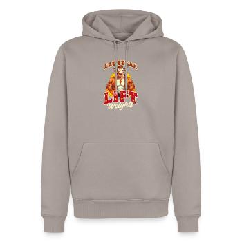 Bodybuilder BBQ Manger Steak Soulever Poids - Sweat à capuche Premium bio Homme - taupe - Devant - Nico (187cm)