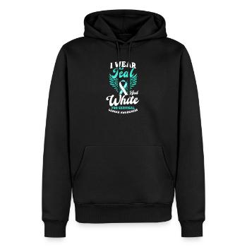 Gebärmutterhalskrebs Bewusstseinskleidung Blaugrün und Weiß - Männer Premium Bio Hoodie - Schwarz - Vorne - Nico (187cm)