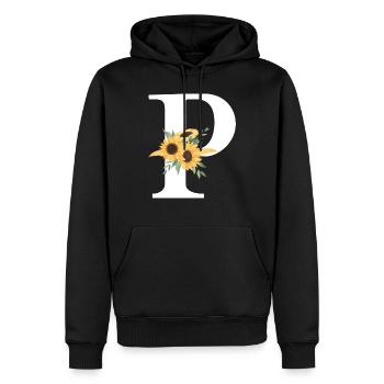 Lettre p floral tournesol - Sweat à capuche Premium bio Homme - noir - Devant - Nico (187cm)