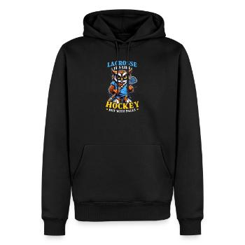 Lacrosse Coach wie Hokey, aber mit Bällen Eule - Männer Premium Bio Hoodie - Schwarz - Vorne - Nico (187cm)
