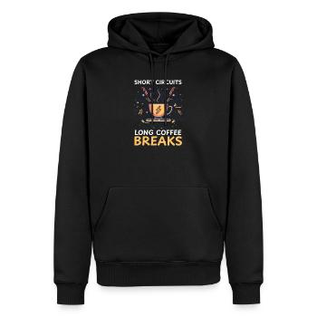 Pause-café sur les courts-circuits en génie électrique - Sweat à capuche Premium bio Homme - noir - Devant - Nico (187cm)