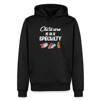 La garde d'enfants est notre garderie spécialisée - Sweat à capuche Premium bio Homme - noir - Devant - Nico (187cm)