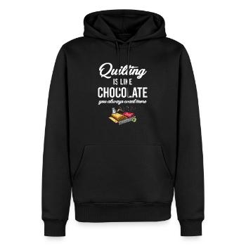 Le matelassage, c’est comme le chocolat, on en veut toujours plus - Sweat à capuche Premium bio Homme - noir - Devant - Nico (187cm)