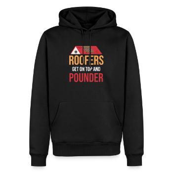 Les couvreurs arrivent au sommet et pilonnent - Sweat à capuche Premium bio Homme - noir - Devant - Nico (187cm)