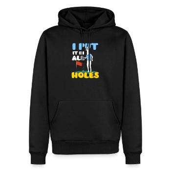 Minigolf Ich setze es in alle Löcher - Männer Premium Bio Hoodie - Schwarz - Vorne - Nico (187cm)