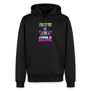 Weibliche Bodybuilderin zertrümmert Stereotypen stark - Männer Premium Bio Hoodie - Schwarz - Vorne - Nico (187cm)