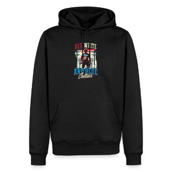 Patriotischer Linienrichter Roter, Weißer und Blauer Kragen - Männer Premium Bio Hoodie - Schwarz - Vorne - Nico (187cm)