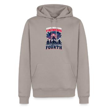 Patriotisches buddhistisches Mitgefühl und Feuerwerk - Männer Premium Bio Hoodie - Taupe - Vorne - Nico (187cm)