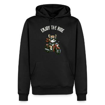Enjoy the ride - coole Motorrad Katze - Männer Premium Bio Hoodie - Schwarz - Vorne - Nico (187cm)