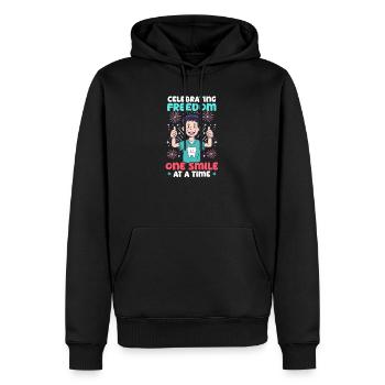 Patriotic Dentist Celebrating Freedom Smile A Time - Men’s Premium Organic Hoodie - black - Front - Nico (187cm)