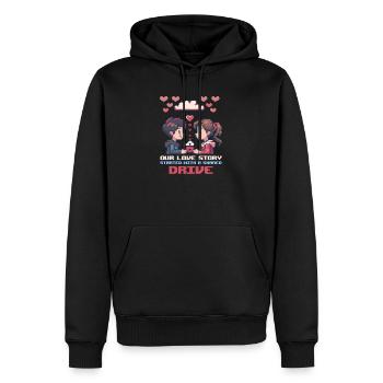 Geek Love Notre histoire d’amour a commencé avec un Dri partagé - Sweat à capuche Premium bio Homme - noir - Devant - Nico (187cm)