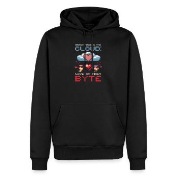 Geek Love Match réalisé dans Cloud Love au premier octet - Sweat à capuche Premium bio Homme - noir - Devant - Nico (187cm)