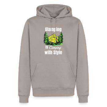 Glamping Is Camping With Style Glamper Hiker - Men’s Premium Organic Hoodie - taupe - Front - Nico (187cm)